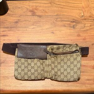 Gucci Beige and Brown GG Pattern Belt Bag
